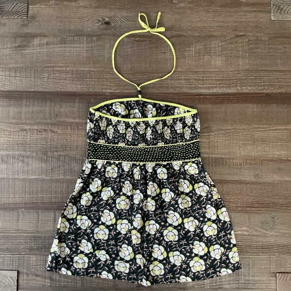 Free People Linen Blend Floral Strapless Halter Babydoll Blouse Top Size 6 - Picture 9 of 9
